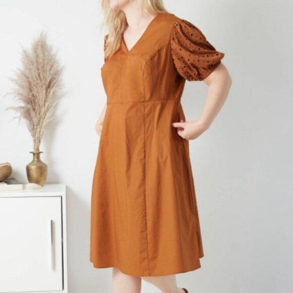 FINAL PRICE DROP Ava Viv Eyelet Sleeve Dress NW NWT‎ Brown Rust Orange Tan 4X - Picture 2 of 5